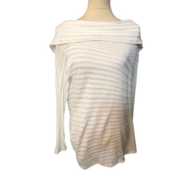 Cache white long sleeved ribbed knit pullover style sweater with cowl neck. Size - Picture 3 of 11